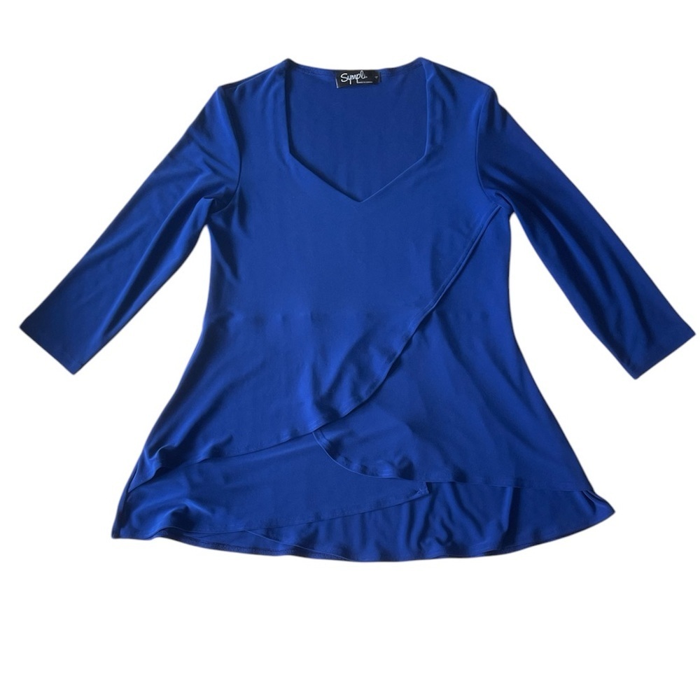 Sympli Women’s Blue Asymmetrical Hem 3/4 Sleeve Tunic Top Size 4